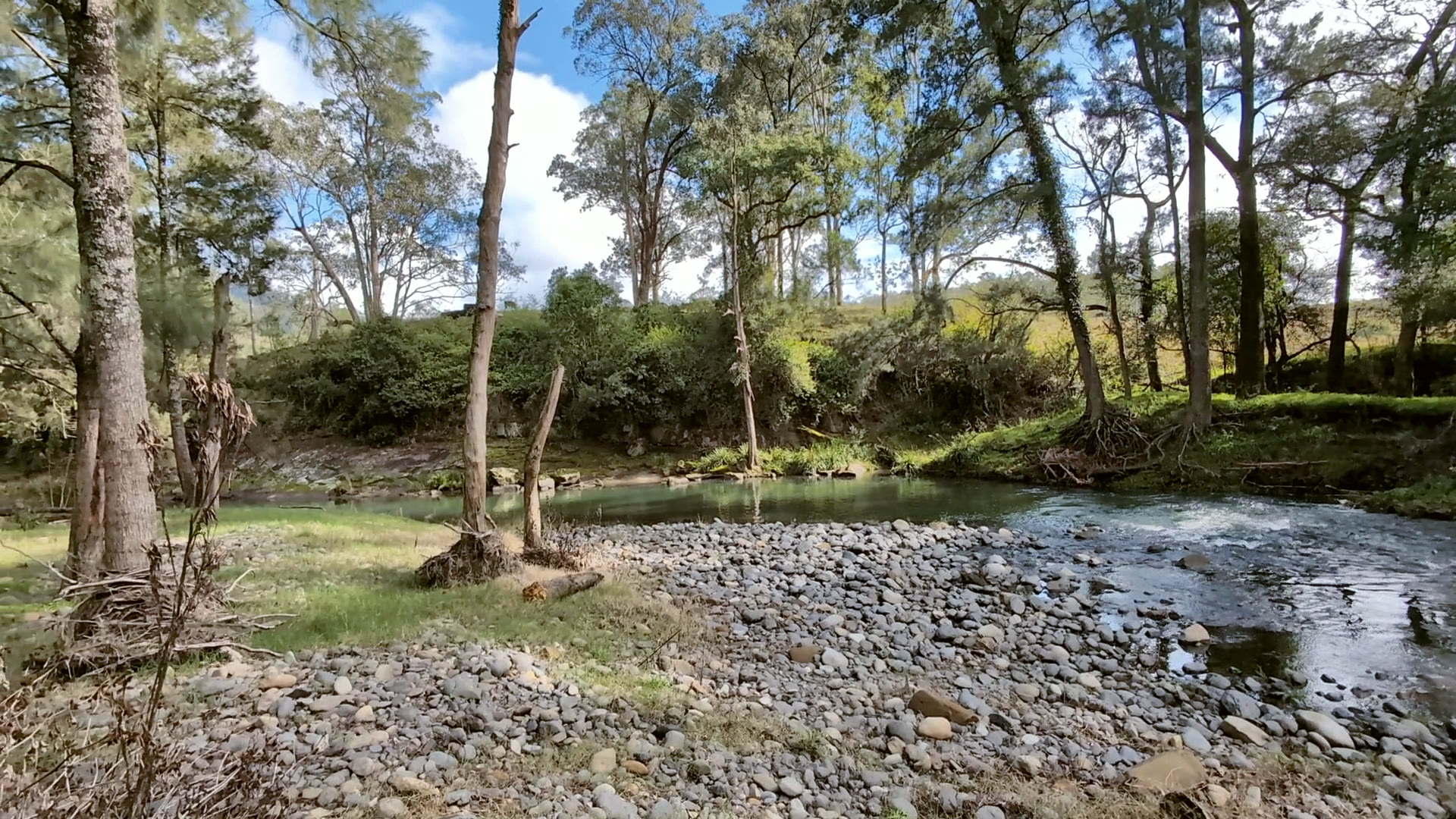 The gravel bar on the Allyn River at Chessenden Farm, where the table is set